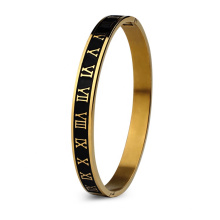 Minimalist Fashion Jewelry Stainless Steel Roman Numerals Gold Black Enamel Plated Bracelet